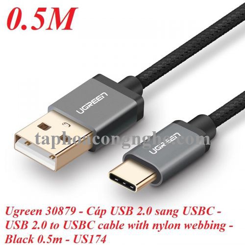 Ugreen 30879 0.5M 3A Màu Đen Cáp USB TypeC sang USB 2.0 Hỗ trợ sạc nhanh dây bên Nylon US174 30030879